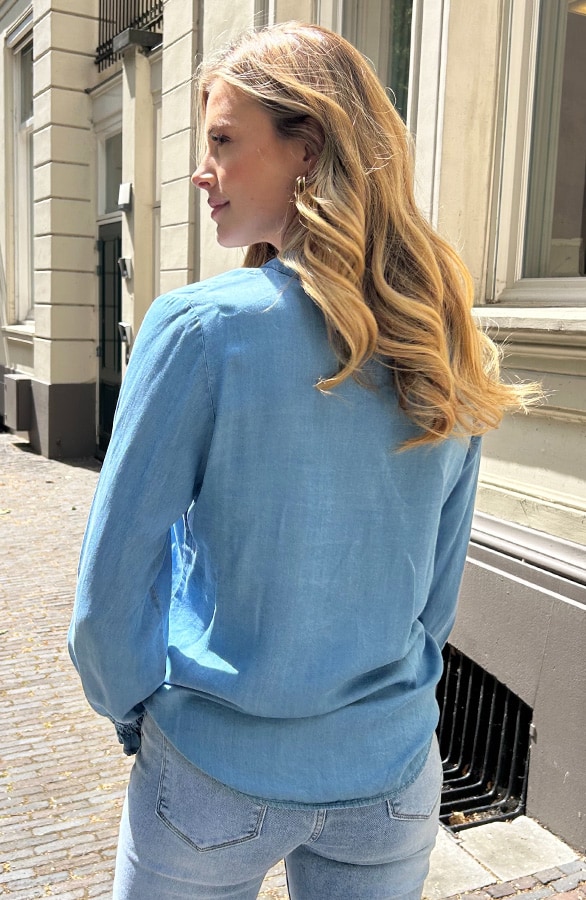 Pofmouwen Blouse Light Denim – blouses, foto 4
