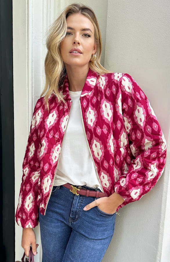 Bomber Jacket Classic Print Burgundy – shoparchief, foto 4