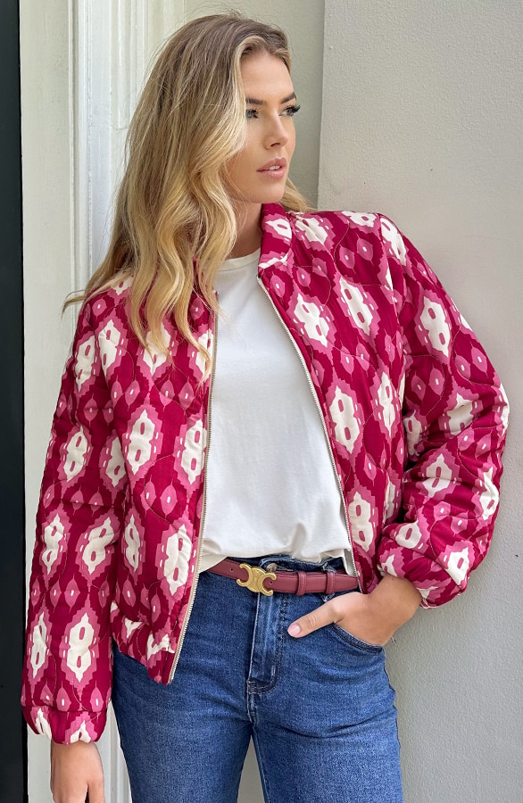 Bomber Jacket Classic Print Burgundy – shoparchief, foto 6