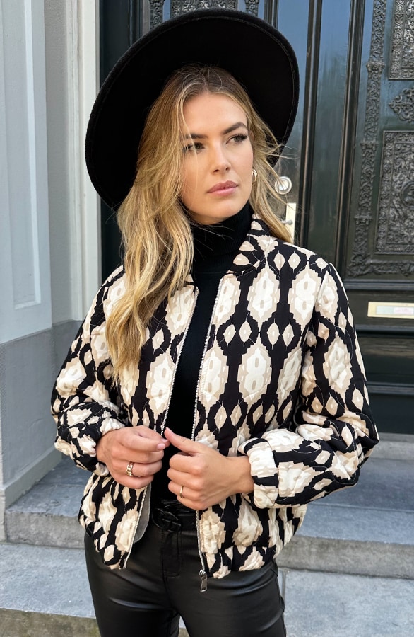 Bomber Jacket Classic Print Zwart – shoparchief, foto 5