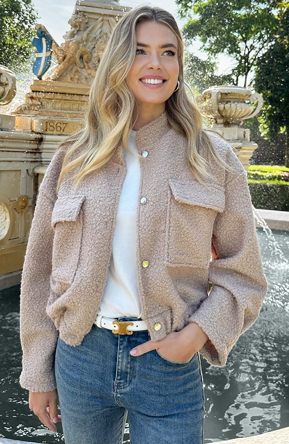 Boucle Bomber Jacket Taupe, Alle Kleidung, Foto 3