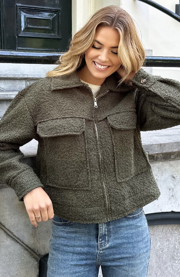 Boucle Jacket Met Rits Army – jassen, foto 6