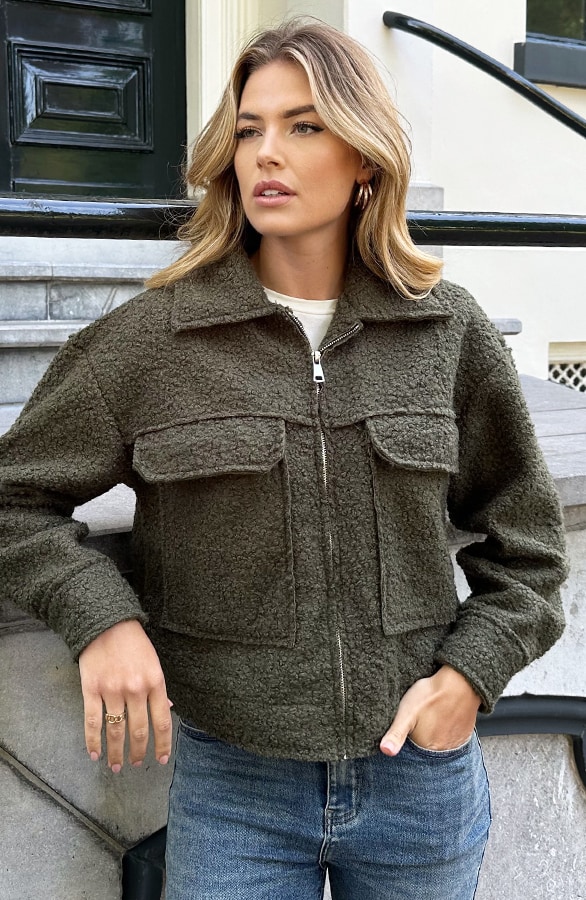 Boucle Jacket Met Rits Army – jassen, foto 7