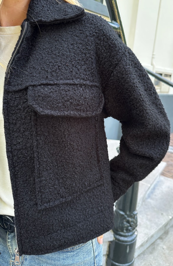 Boucle Jacket Met Rits Zwart – jassen, foto 7