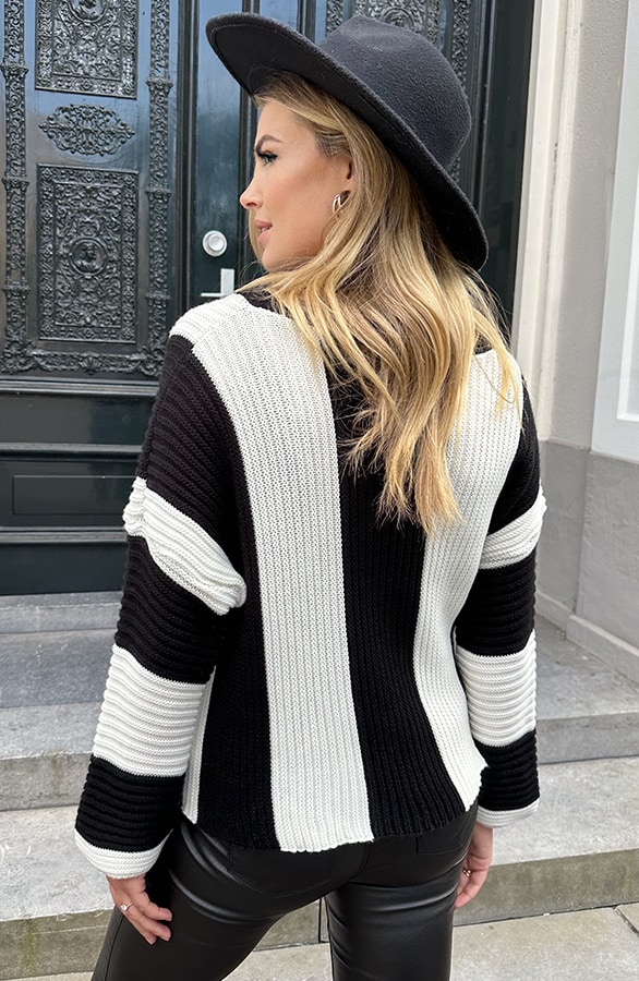 Fashion Strepen Trui Zwart – truien, foto 4