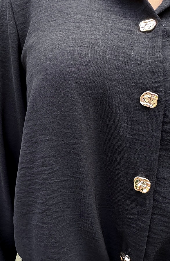 Gouden Knopen Blouse Zwart – blouses, foto 6