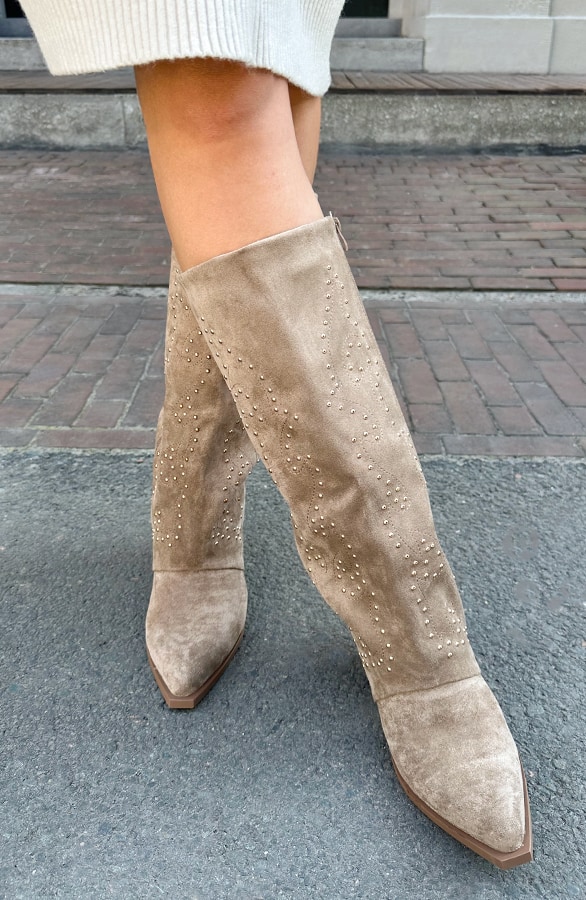 Hoge Boots Met Gouden Studs Taupe – alle schoenen, foto 2