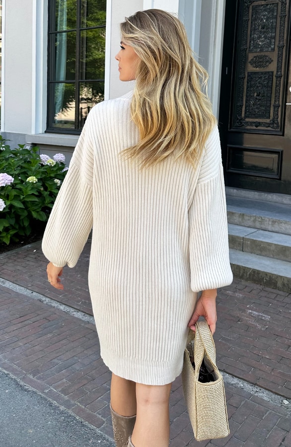 Oversized Knitted Sweater Dress Beige, Kleider, Foto 4