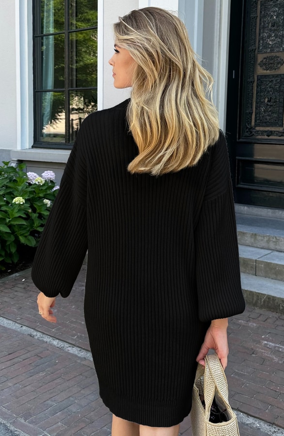 Oversized Knitted Sweater Dress Zwart – jurken, foto 3