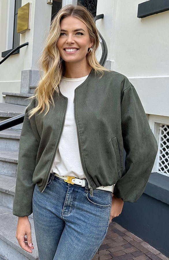 Oversized Suede Bomber Jacket Army – jassen