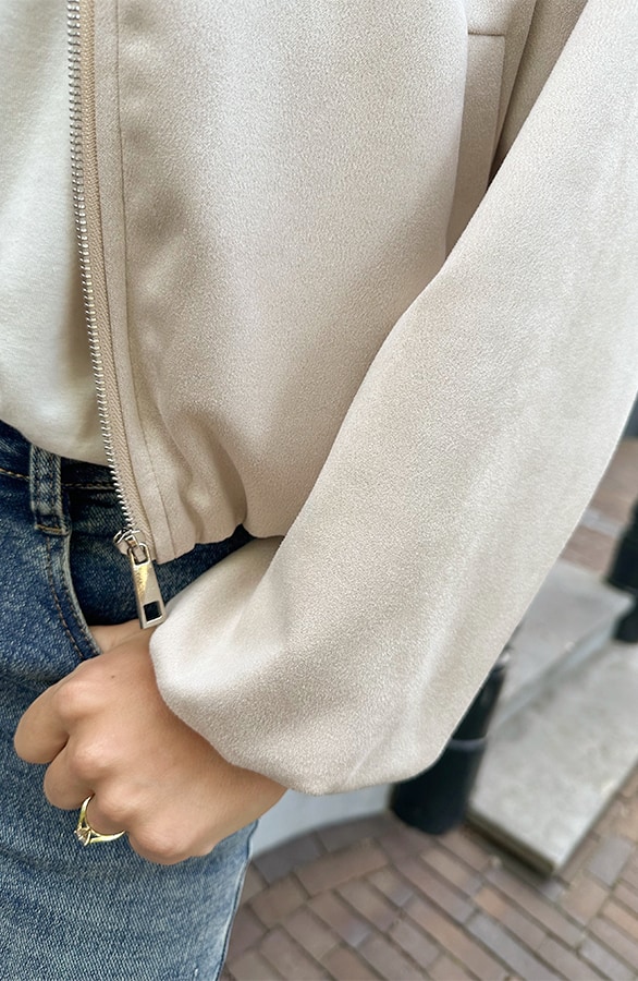 Oversized Suede Bomber Jacket Beige – jassen, foto 4
