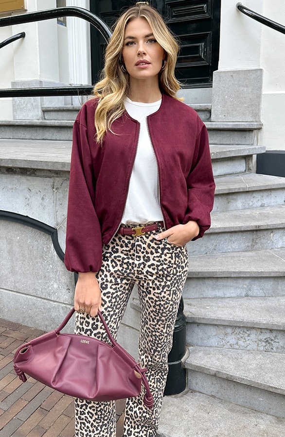 Oversized Suede Bomber Jacket Burgundy – jassen, foto 9