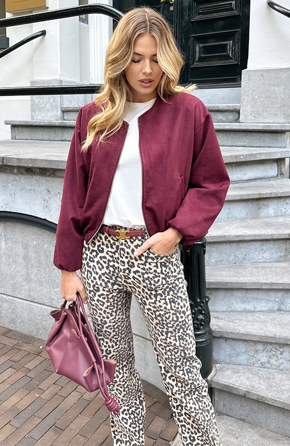 Oversized Suede Bomber Jacket Burgundy – jassen, foto 8