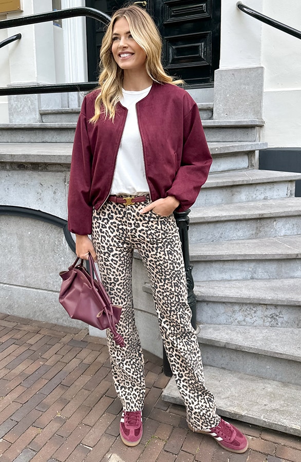 Oversized Suede Bomber Jacket Burgundy – jassen, foto 7