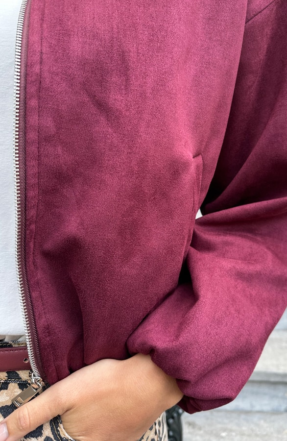 Oversized Suede Bomber Jacket Burgundy – jassen, foto 6
