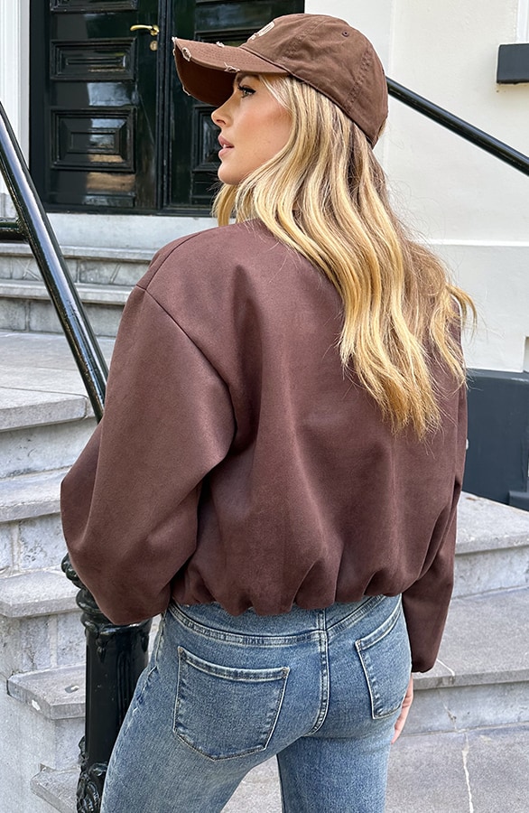 Oversized Suede Bomber Jacket Choco Bruin – jassen, foto 5