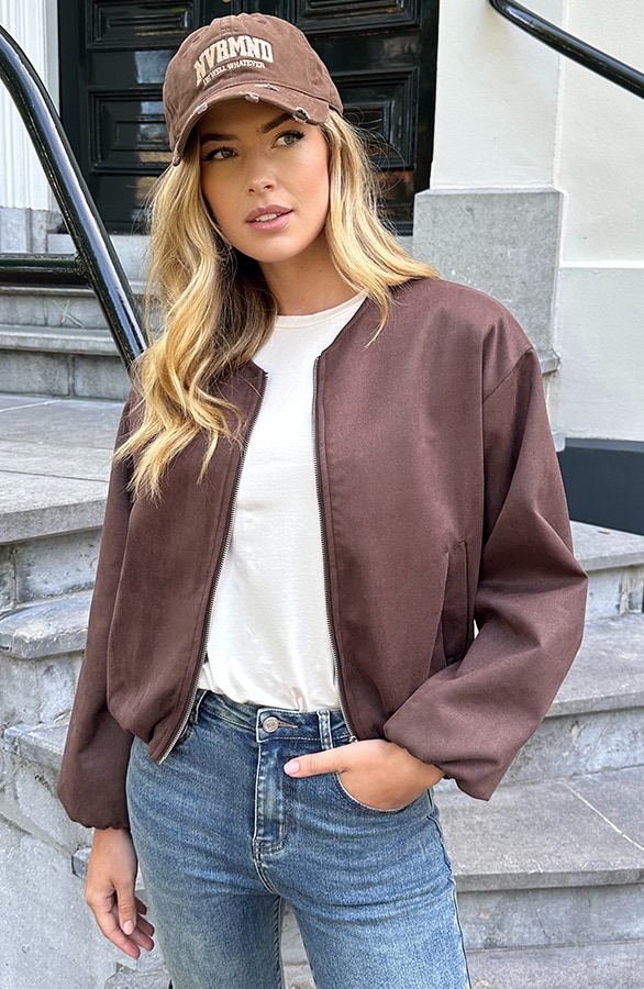Oversized Suede Bomber Jacket Choco Bruin – jassen