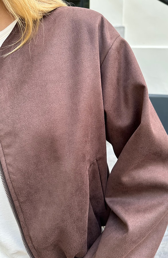 Oversized Suede Bomber Jacket Choco Bruin – jassen, foto 6