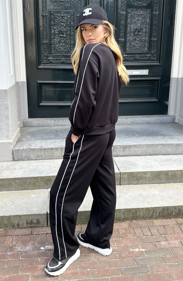 Wide Leg Pantalon Met Bies Zwart – broeken, foto 6