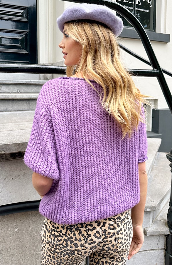Short Sleeve Lurex Trui Lila Paars – truien, foto 4