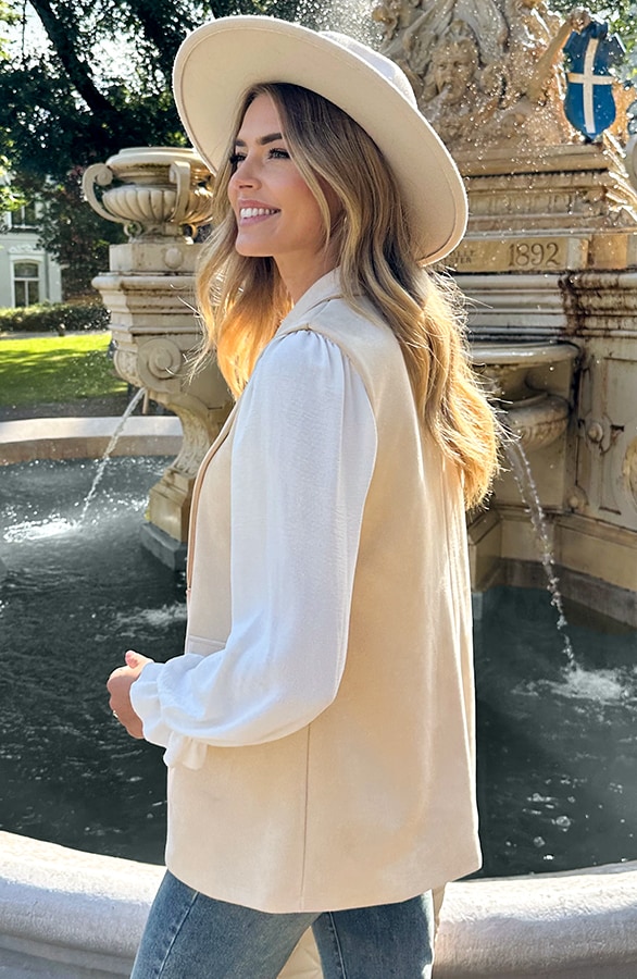 Suede Elegant Blazer Gilet Beige – gilets, foto 4