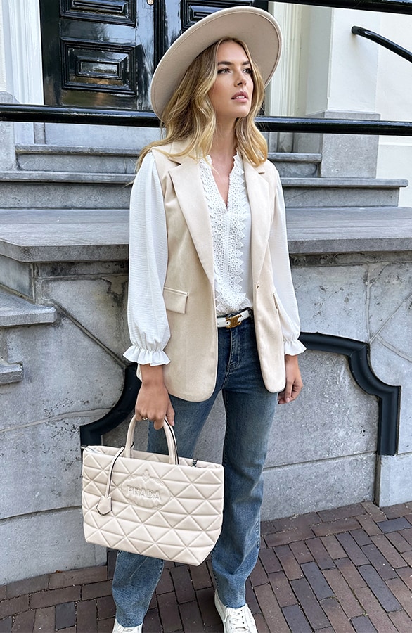 Suede Elegant Blazer Gilet Beige – gilets, foto 11