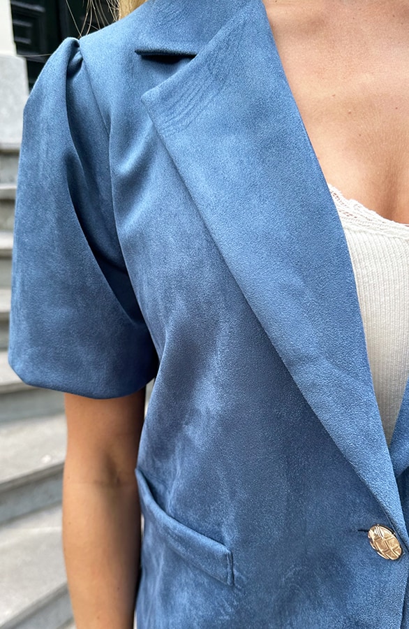 Suede Puff Sleeve Blazer Jeans Blue – blazers, foto 6