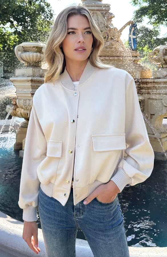 Suede Soft Bomber Jacket Beige – jassen, foto 3