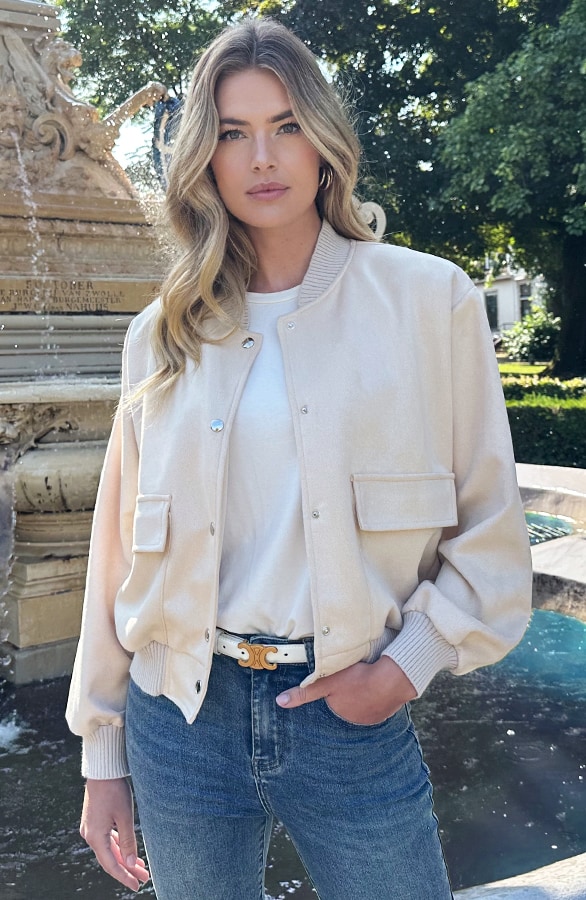 Suede Soft Bomber Jacket Beige – jassen, foto 9