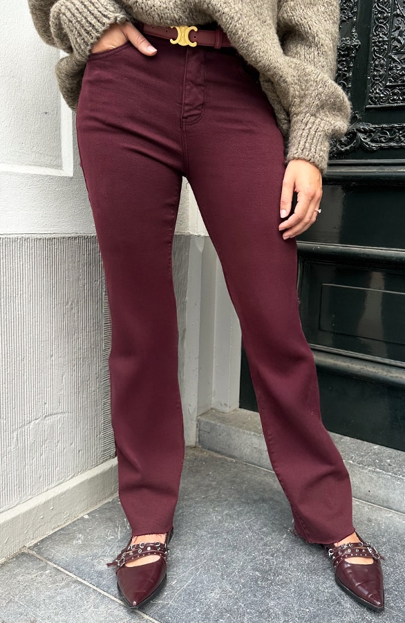 Wide Leg Jeans Burgundy Stretch FMH – spijkerbroeken