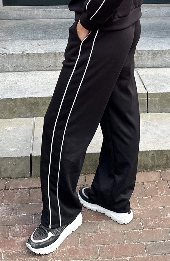 Wide Leg Pantalon Met Bies Zwart – broeken, foto 4