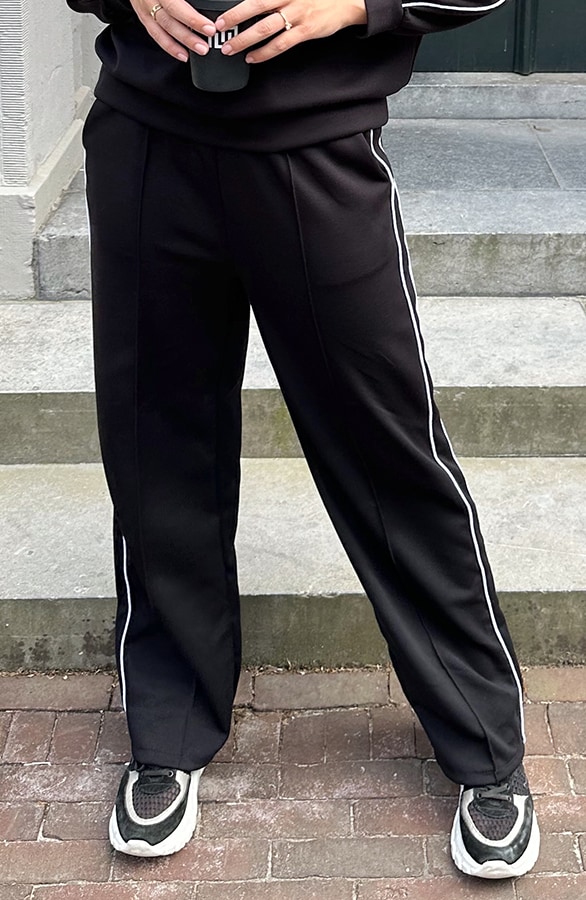 Wide Leg Pantalon Met Bies Zwart – broeken, foto 3