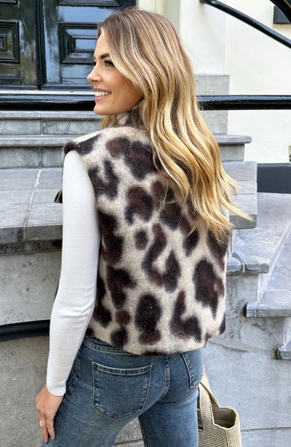 Woven Button Gilet Leopard Choco – vesten, foto 4