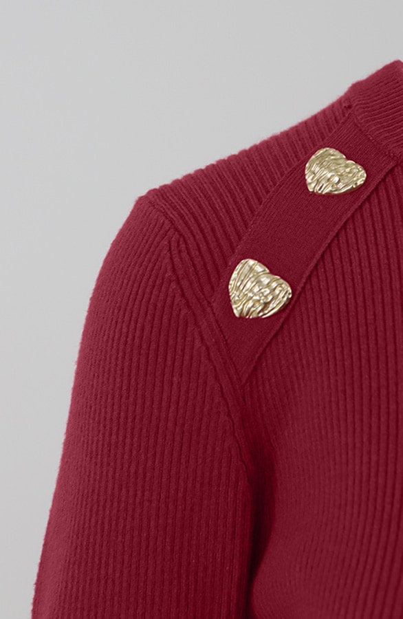 Knitted Trui Hartjes Knopen Bordeaux – tops, foto 4