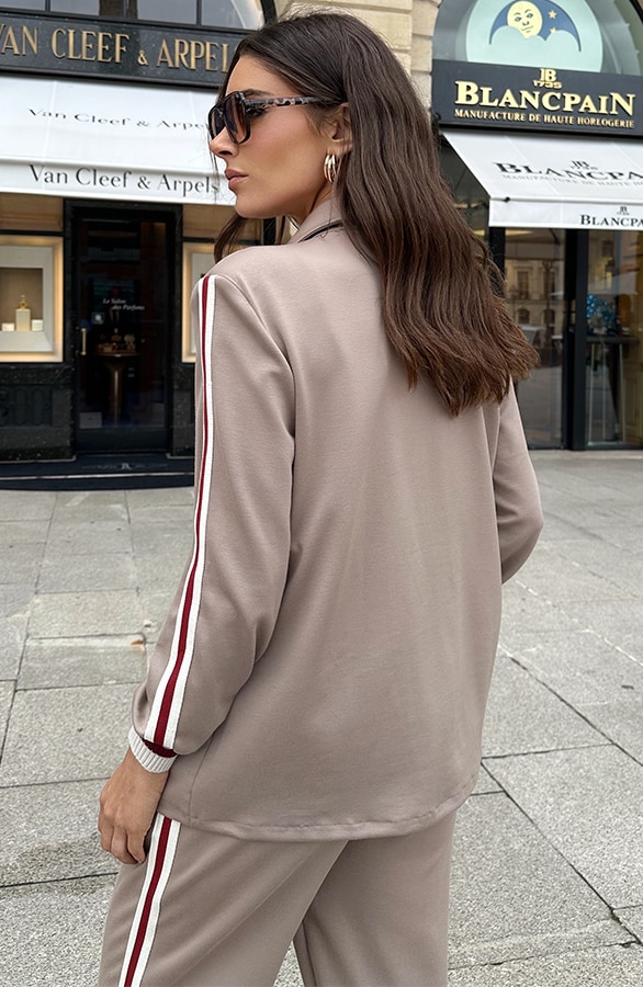 Stretch Blazer Met Bies Taupe – shoparchief, foto 5