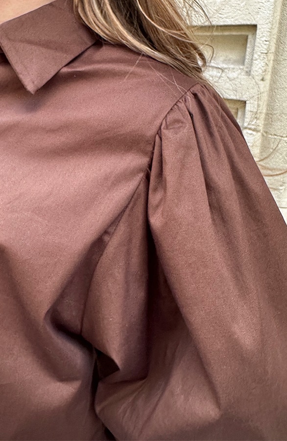 Classic Pofmouwen Blouse Katoen Choco – shoparchief, foto 7