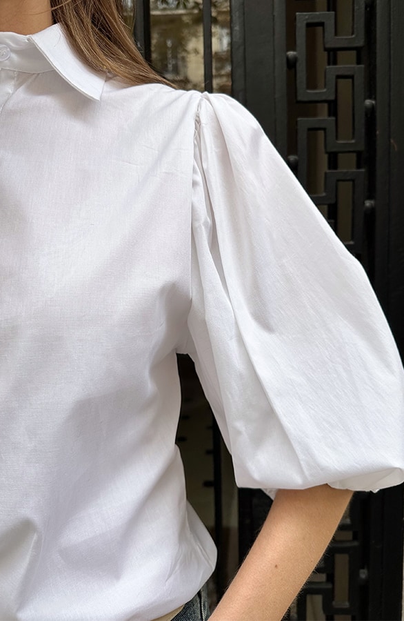Classic Pofmouwen Blouse Katoen Ecru – shoparchief, foto 7