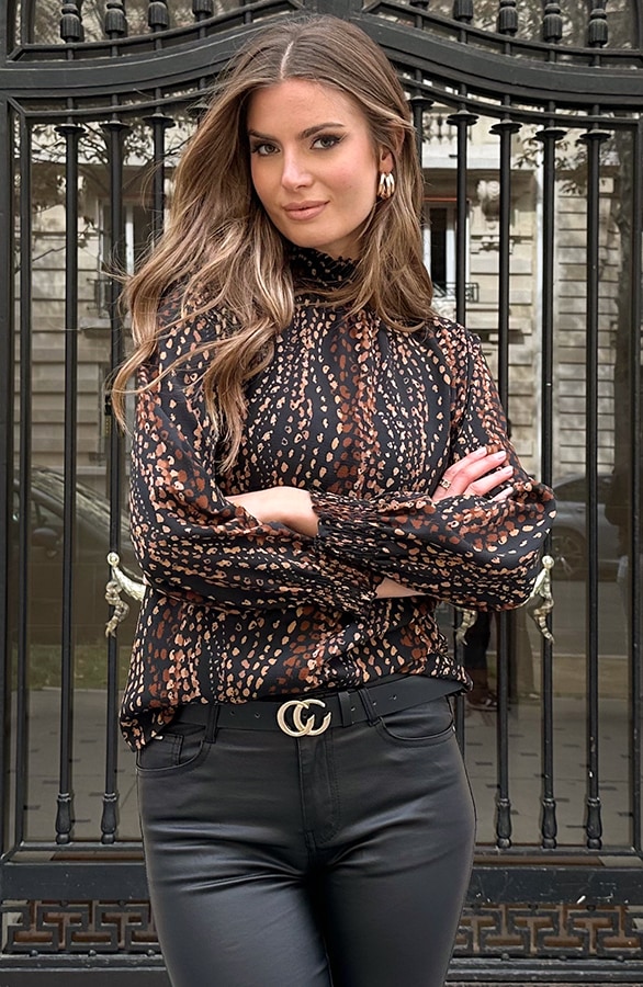 Col Blouse Dots Print Choco – blouses, foto 2