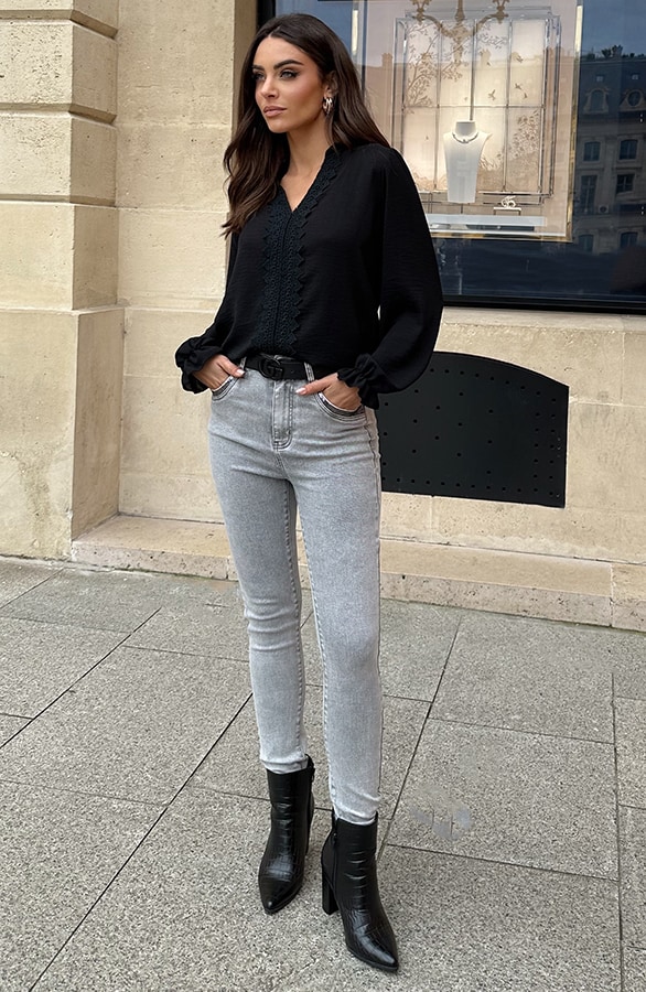 Denim Skinny Jeans Pailletten Grijs – spijkerbroeken, foto 7