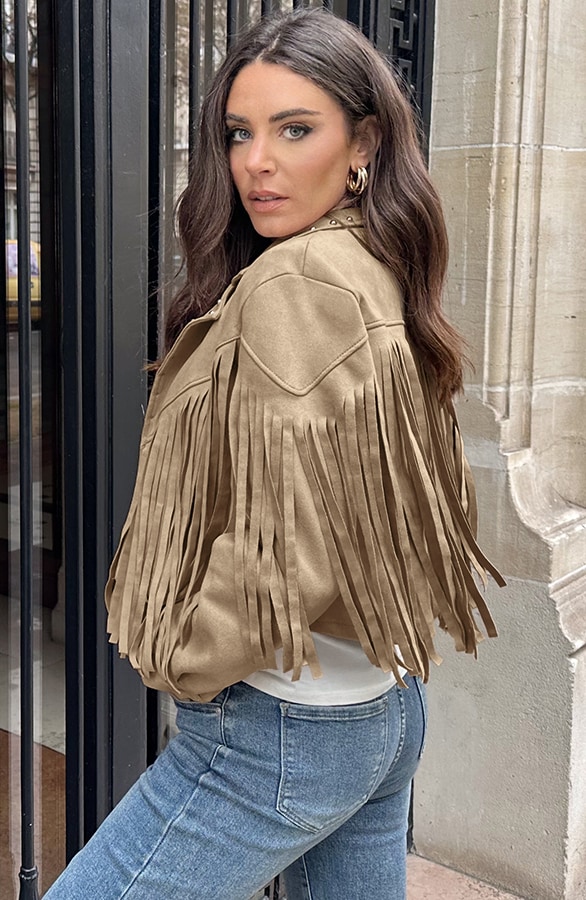 Fringe Jacket Met Studs Camel – shoparchief