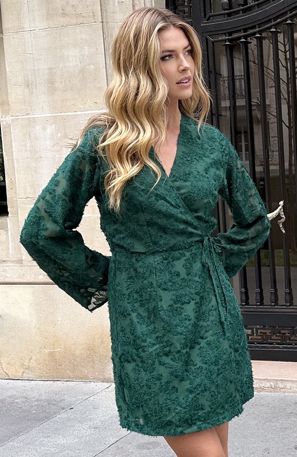 Fringe Wrap Jurk Wijde Mouw Smaragd – jurken, foto 8
