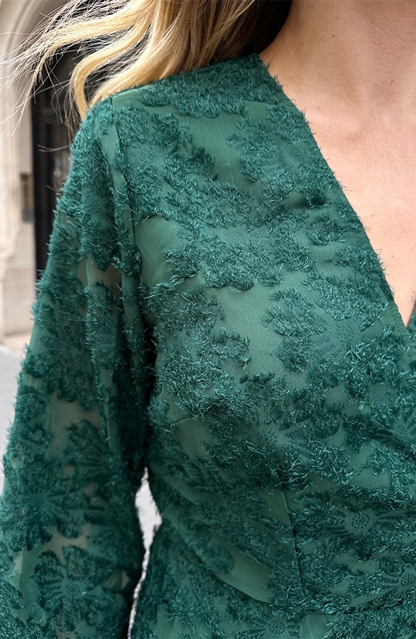 Fringe Wrap Jurk Wijde Mouw Smaragd – jurken, foto 5