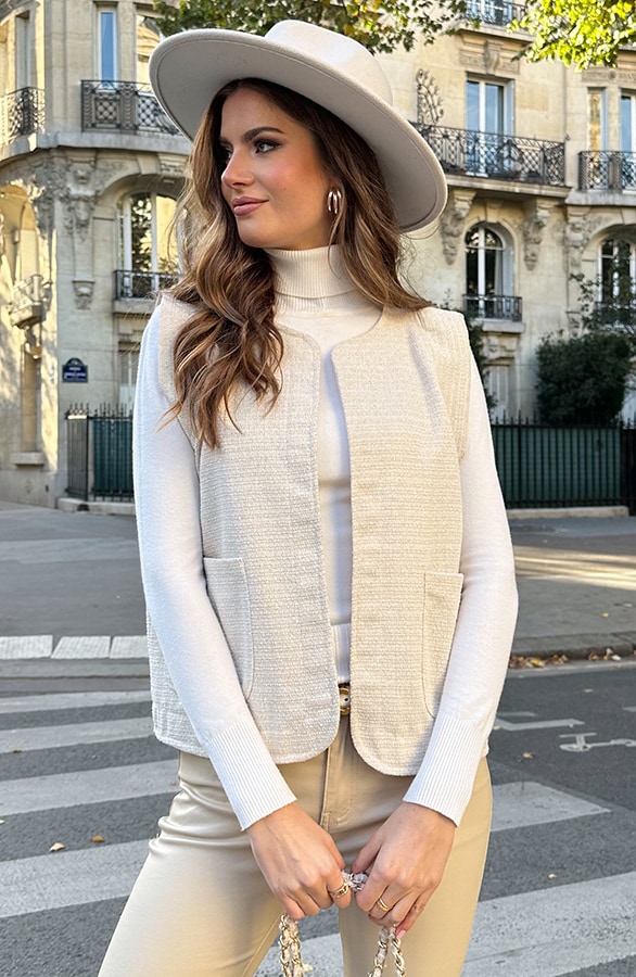Lurex Gilet Met Zakken Beige – vesten