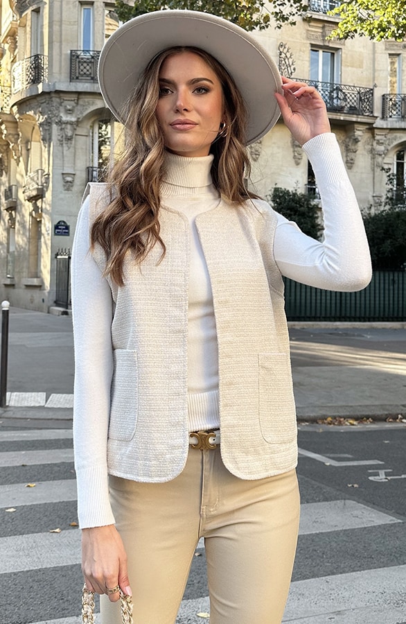 Lurex Gilet Met Zakken Beige – vesten, foto 4