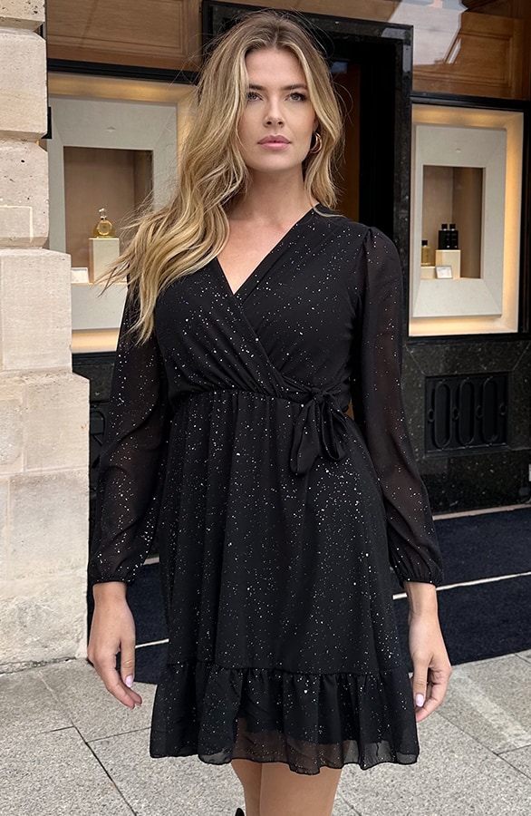 Luxury V-Hals Jurk Zwart Glitter – jurken, foto 8