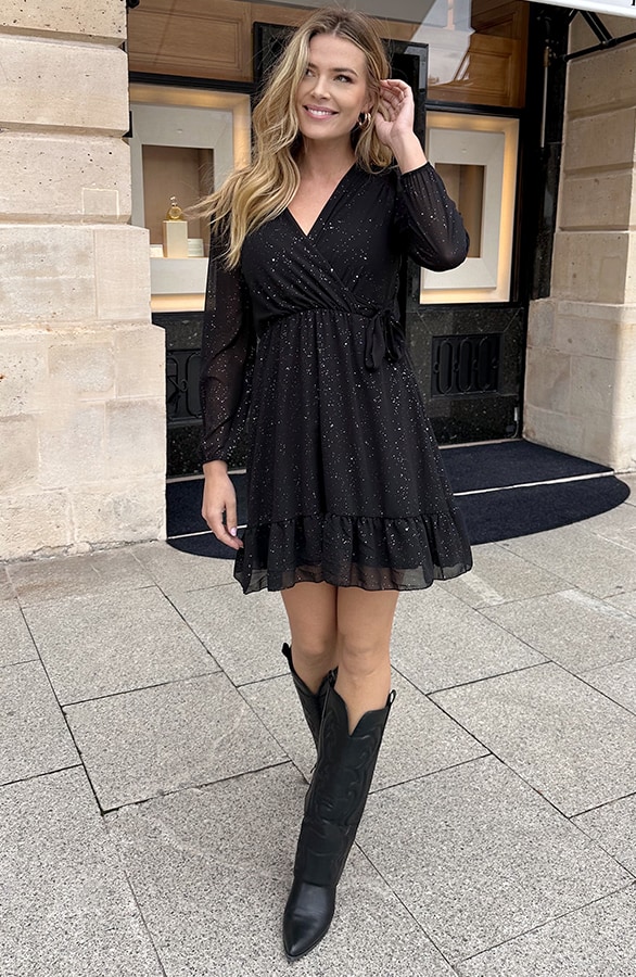 Luxury V-Hals Jurk Zwart Glitter – jurken, foto 3