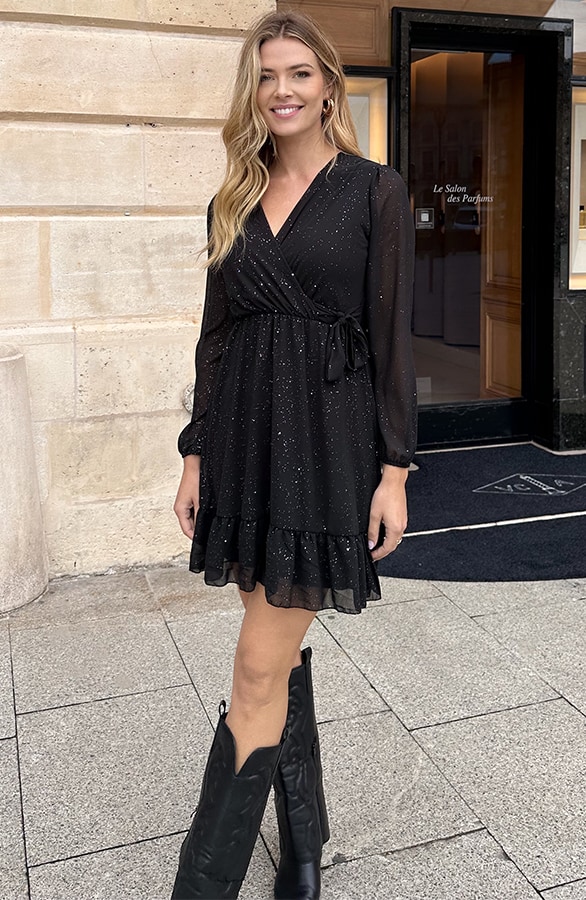 Luxury V-Hals Jurk Zwart Glitter – jurken, foto 7