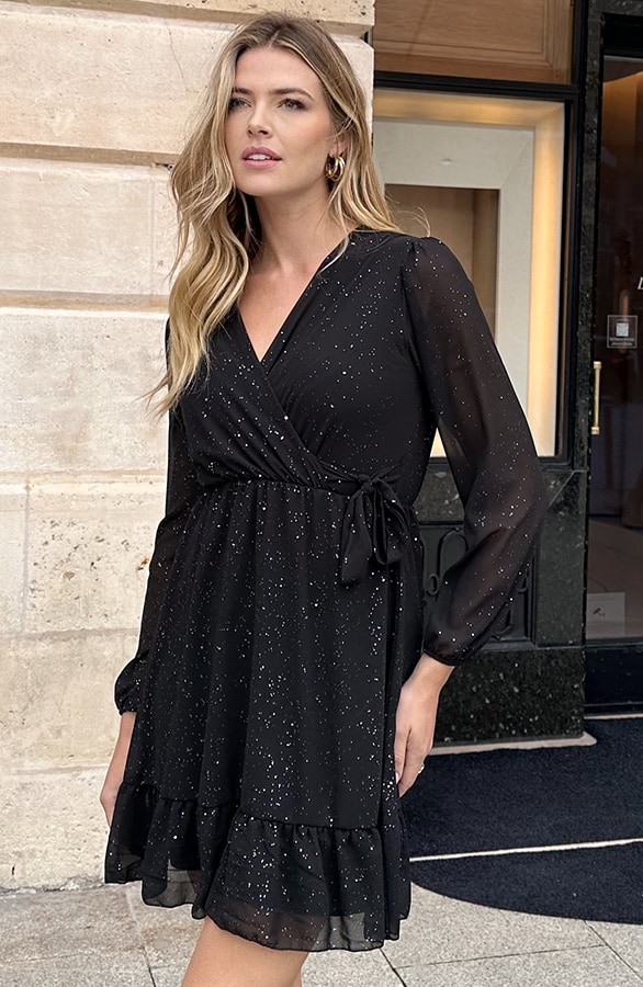 Luxury V-Hals Jurk Zwart Glitter – jurken