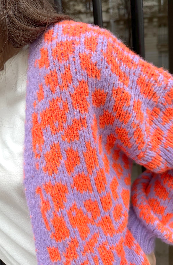 Oversized Knitted Leopard Vest Lila Oranje – shoparchief, foto 4