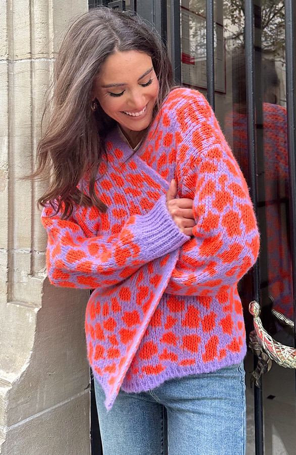 Oversized Knitted Leopard Vest Lila Oranje – shoparchief